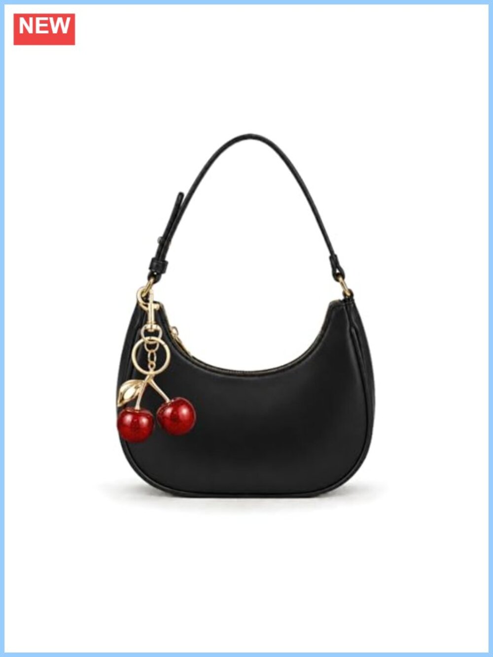 PU Leather Crescent Shoulder Bag Retro Crossbody Purse with Cherry Pendant